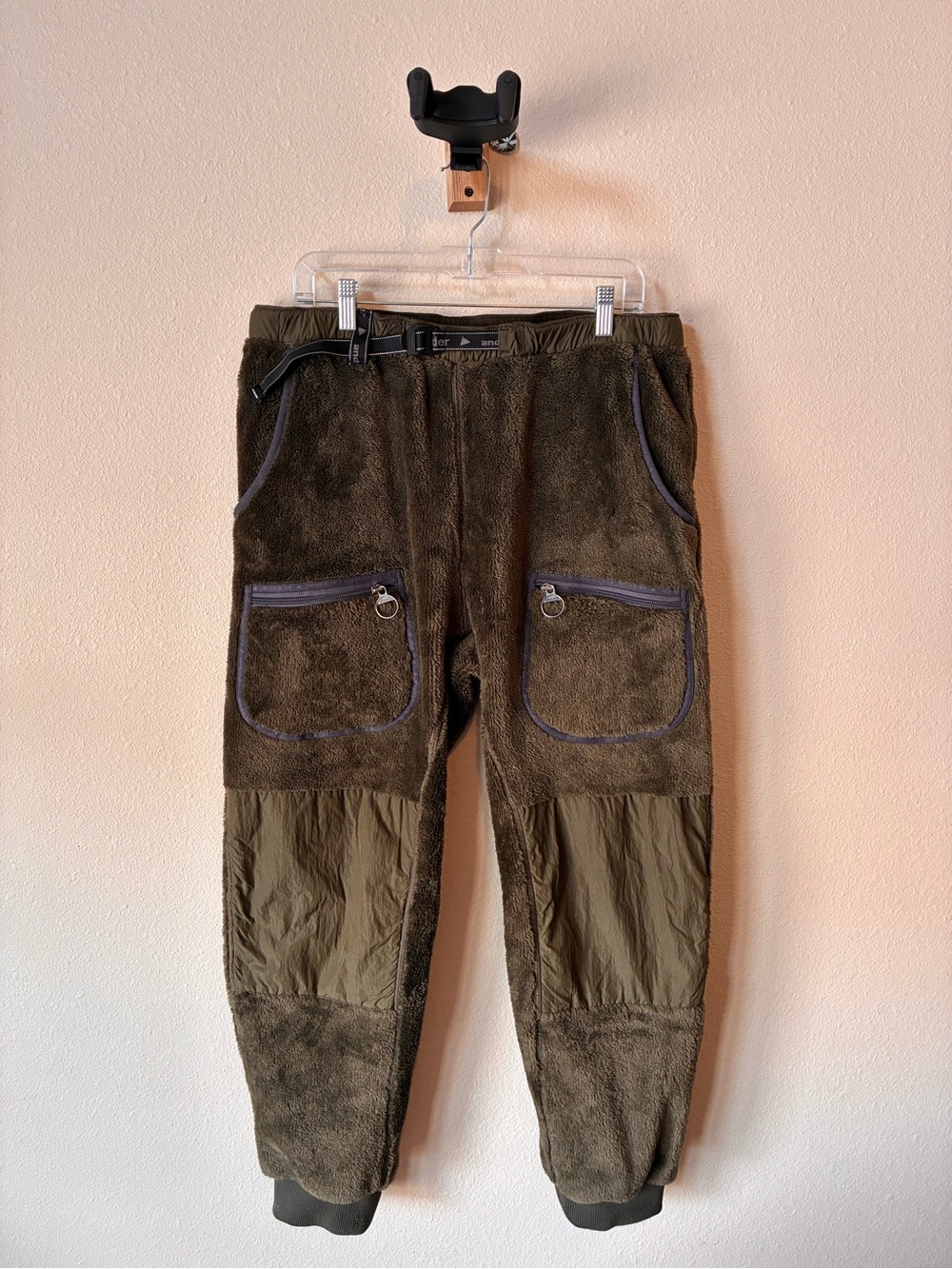 Barbour Olive Green Fleece and Nylon Panel Joggers
